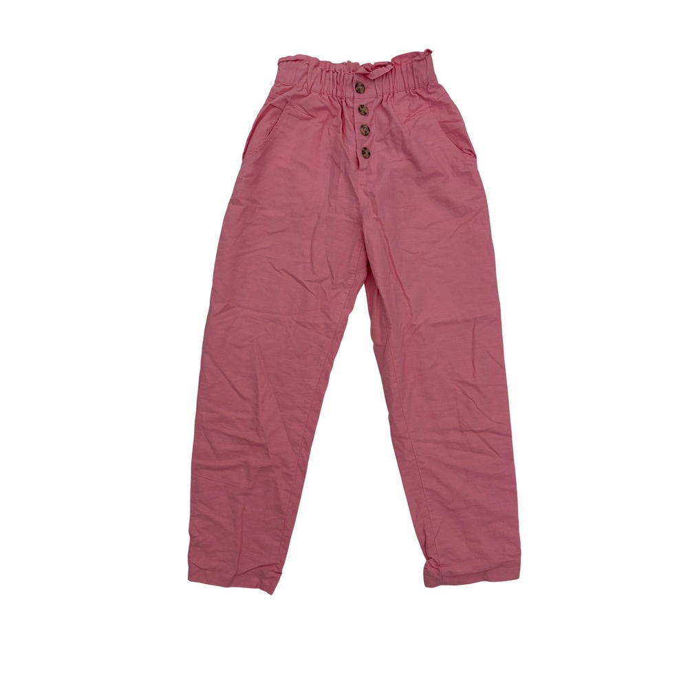 Madison The Label Pink Linen Cotton Paperbag Waist Tapered Pants XS